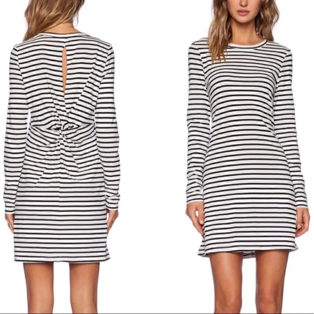 A.L.C. Fay Mini White Black Dress Striped Knot Back Long Sleeve Size S